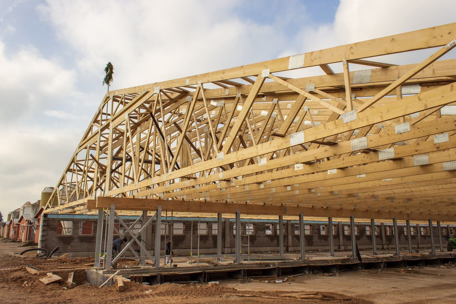 roof construction for an agricultural building for a pig farm